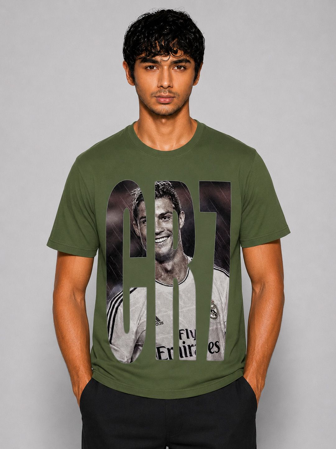 CR7 Printed Round Neck Regular Pre-customized Tshirt for Men