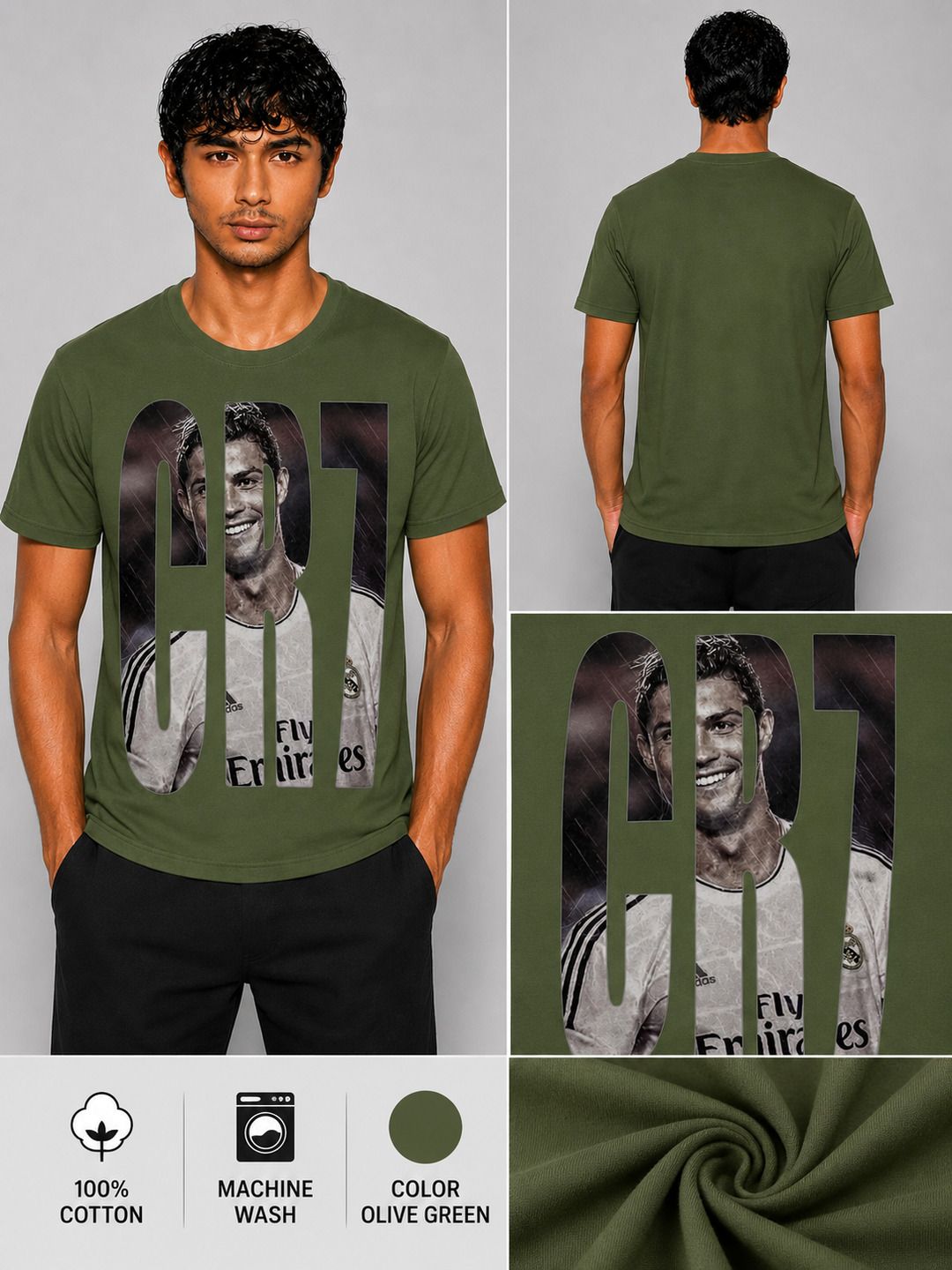 CR7 Printed Round Neck Regular Pre-customized Tshirt for Men