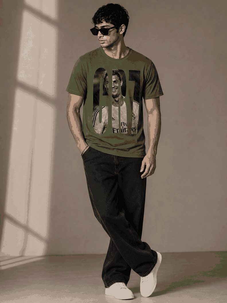 CR7 Printed Round Neck Regular Pre-customized Tshirt for Men