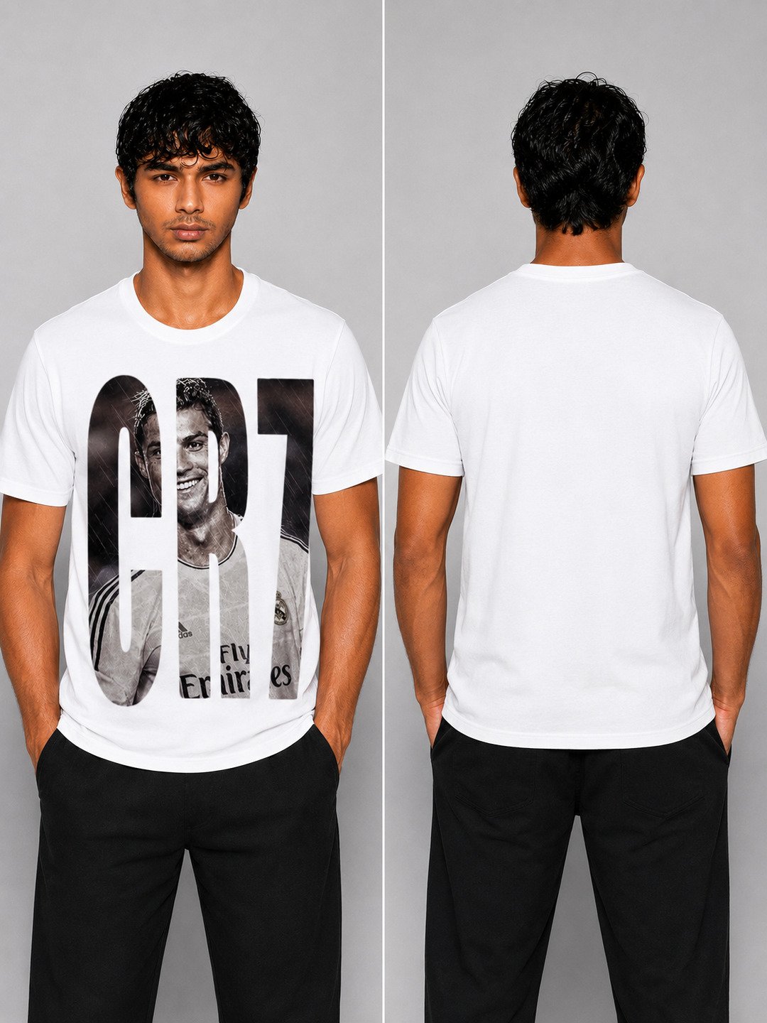 CR7 Printed Round Neck Regular Pre-customized Tshirt for Men