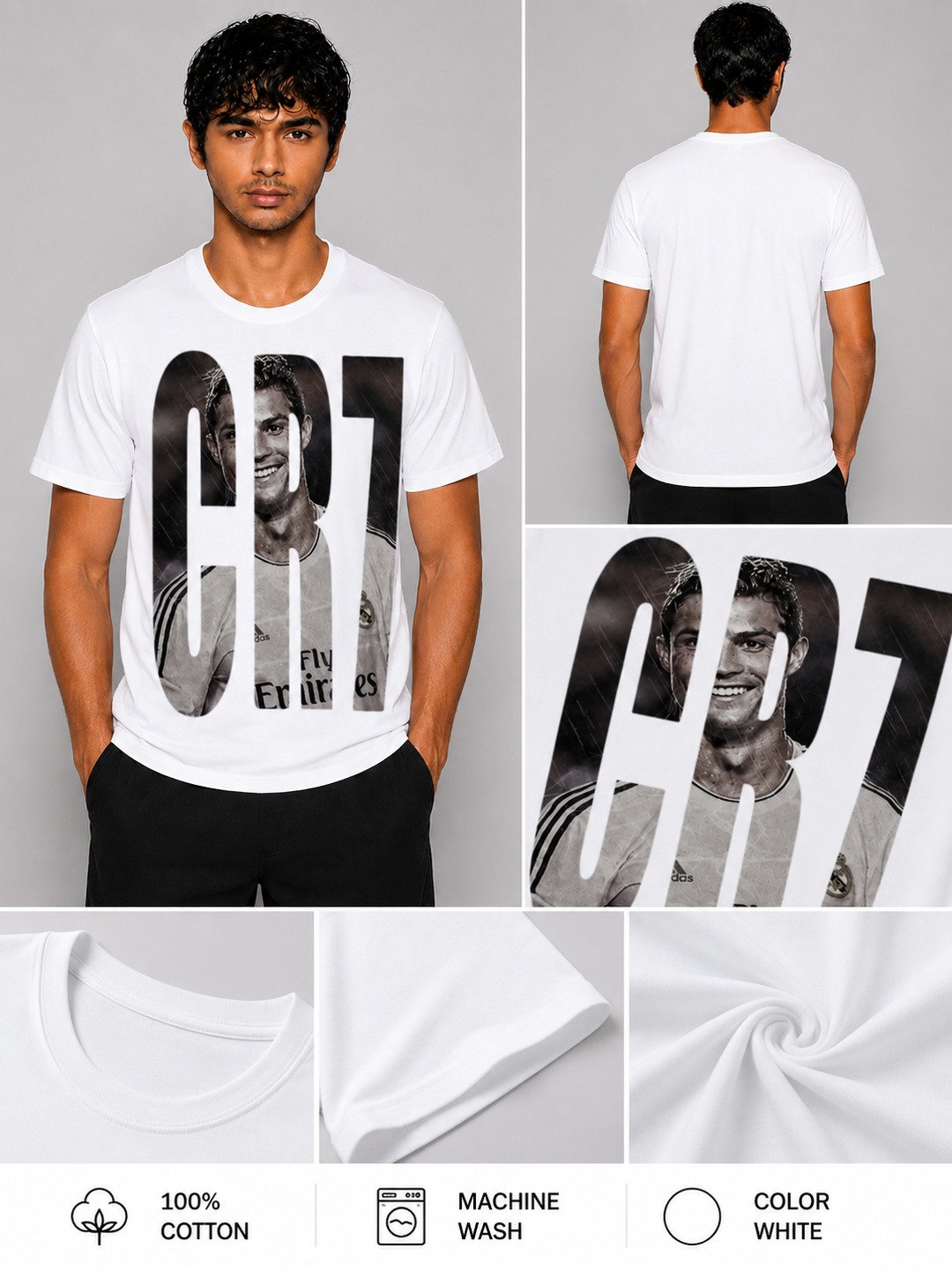 CR7 Printed Round Neck Regular Pre-customized Tshirt for Men