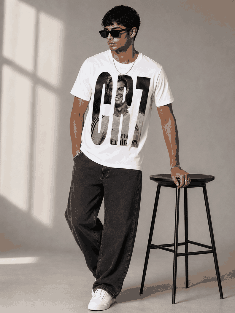 CR7 Printed Round Neck Regular Pre-customized Tshirt for Men