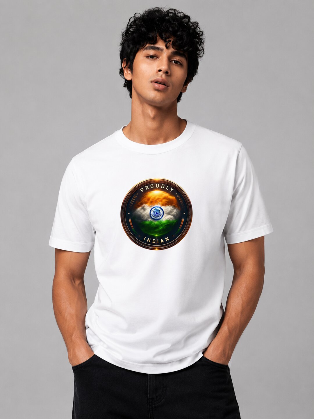 Bharat Rising Printed Round Neck Regular Pre-customized Tshirt for Men