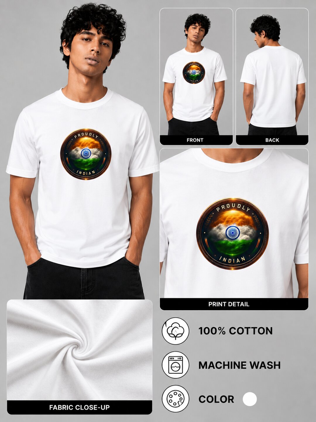 Bharat Rising Printed Round Neck Regular Pre-customized Tshirt for Men