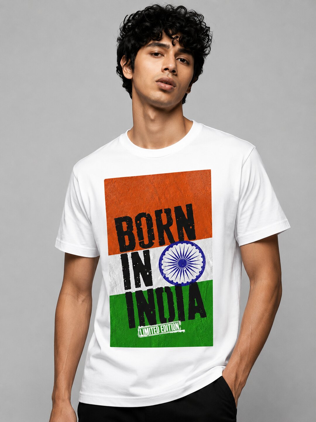 Desi Roots Printed Round Neck Regular Pre-customized Tshirt for Men