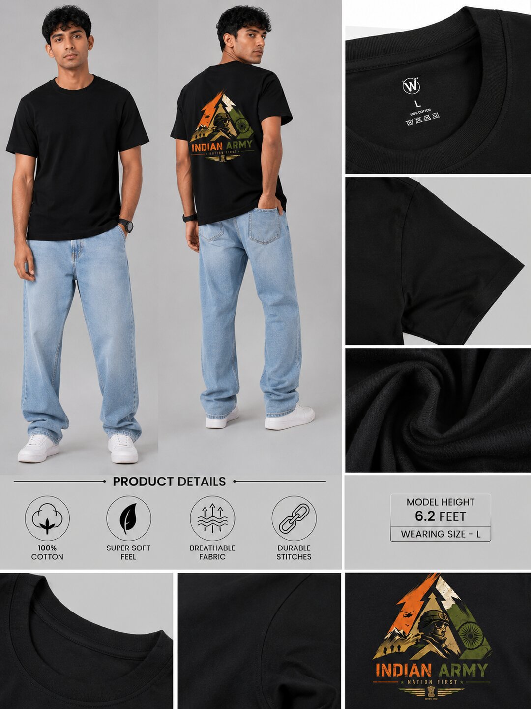 Indian Army – Nation First Printed Round Neck Regular Pre-customized Tshirt for Men