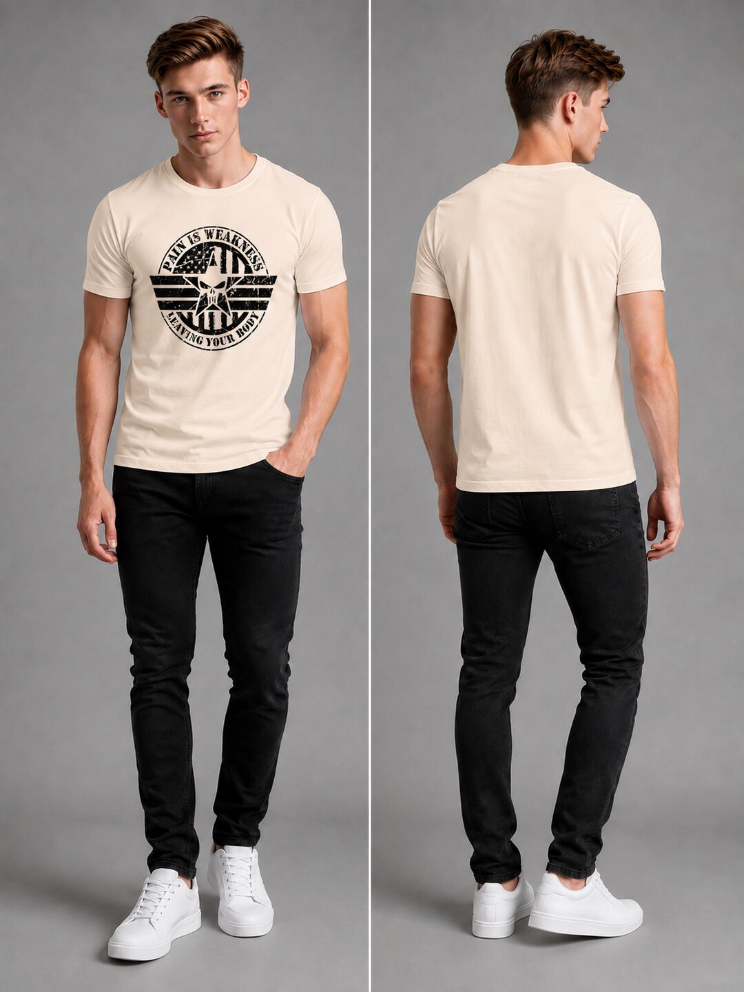 Pain is Weakness Printed Round Neck Regular Pre-customized Tshirt for Men