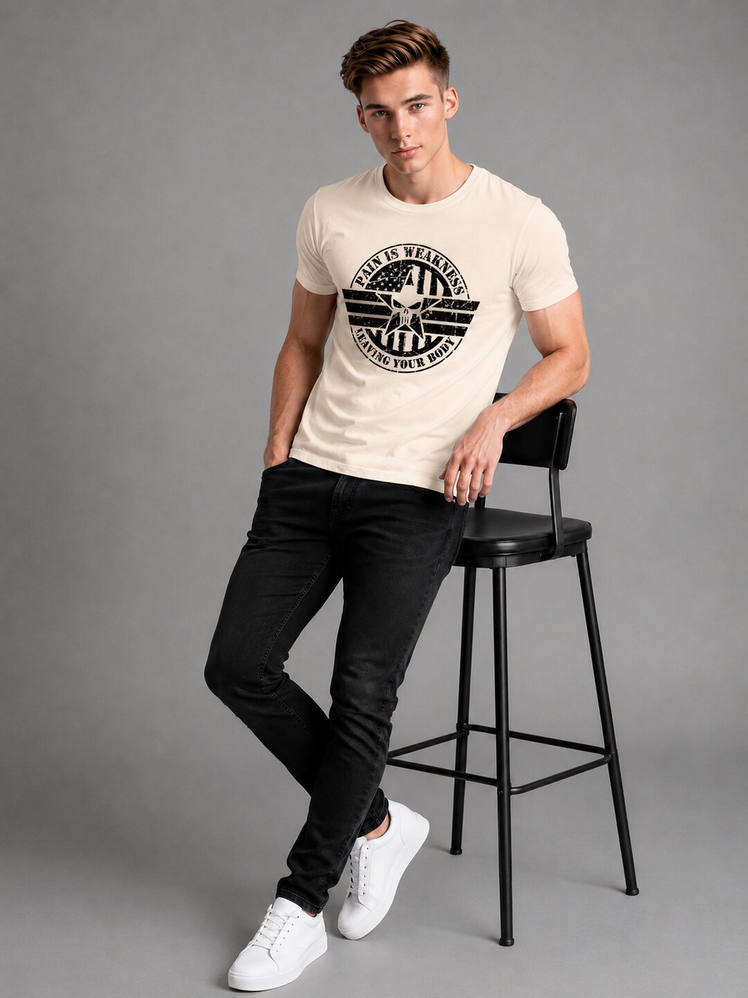Pain is Weakness Printed Round Neck Regular Pre-customized Tshirt for Men
