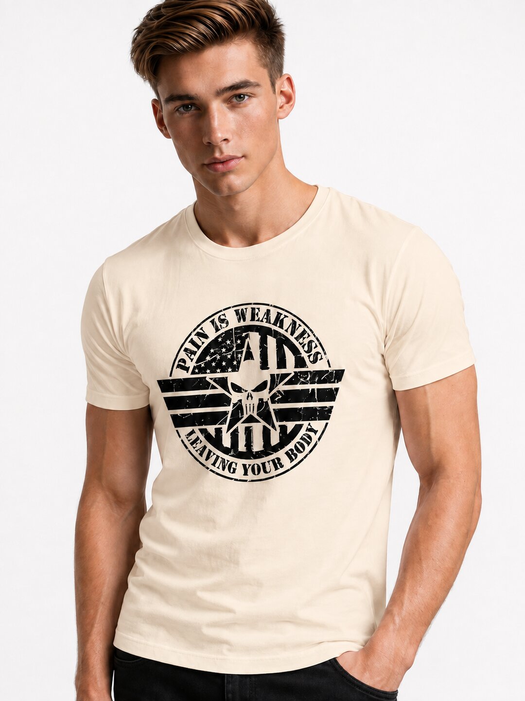 Pain is Weakness Printed Round Neck Regular Pre-customized Tshirt for Men
