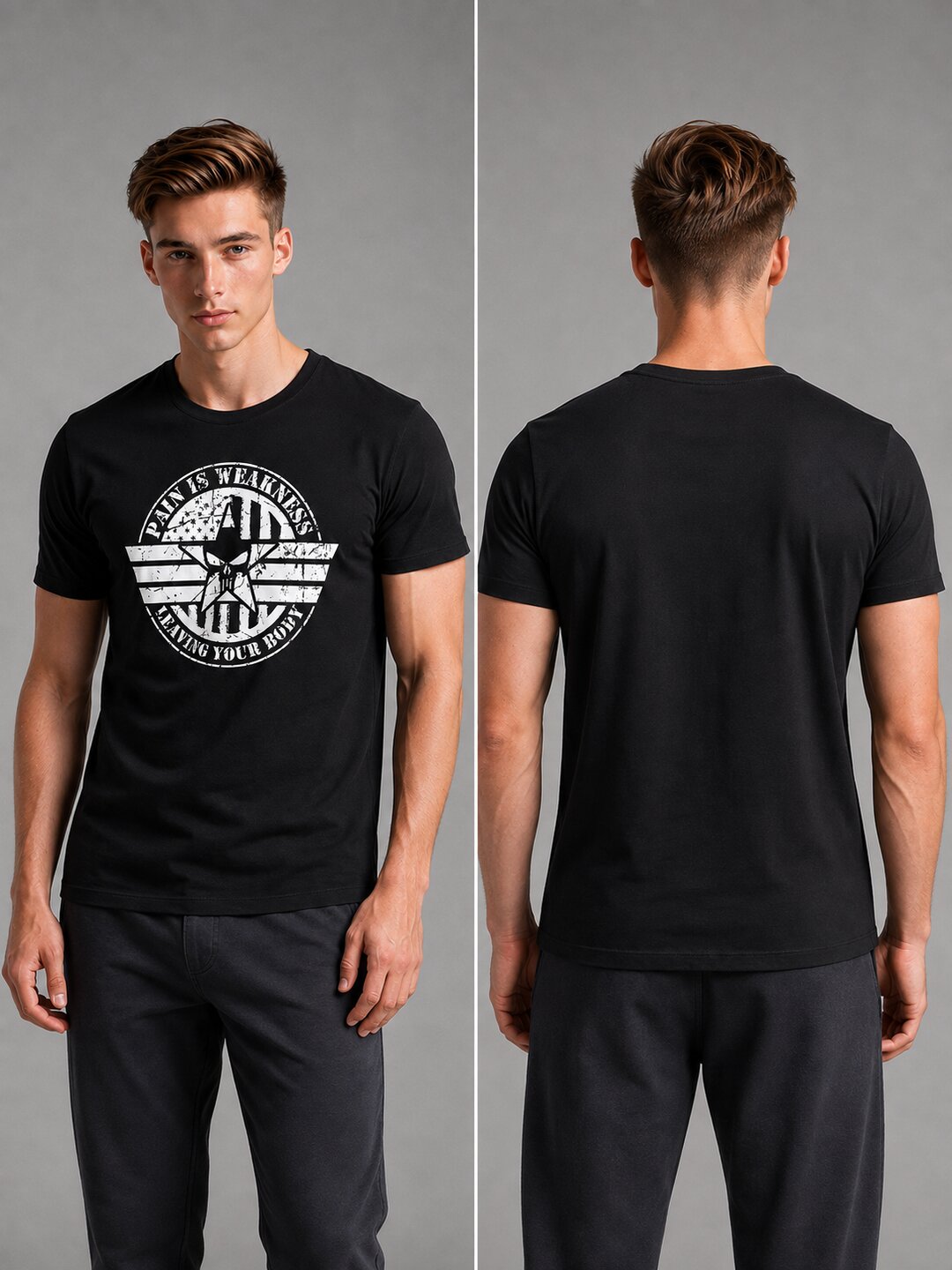 Pain is Weakness Printed Round Neck Regular Pre-customized Tshirt for Men
