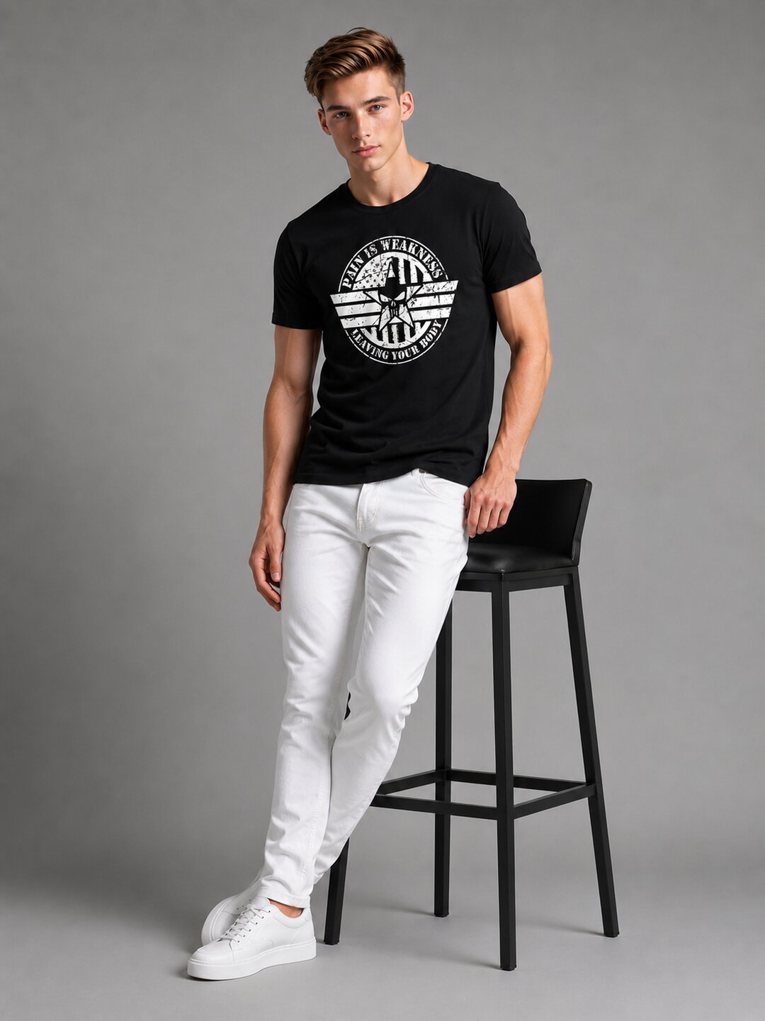 Pain is Weakness Printed Round Neck Regular Pre-customized Tshirt for Men