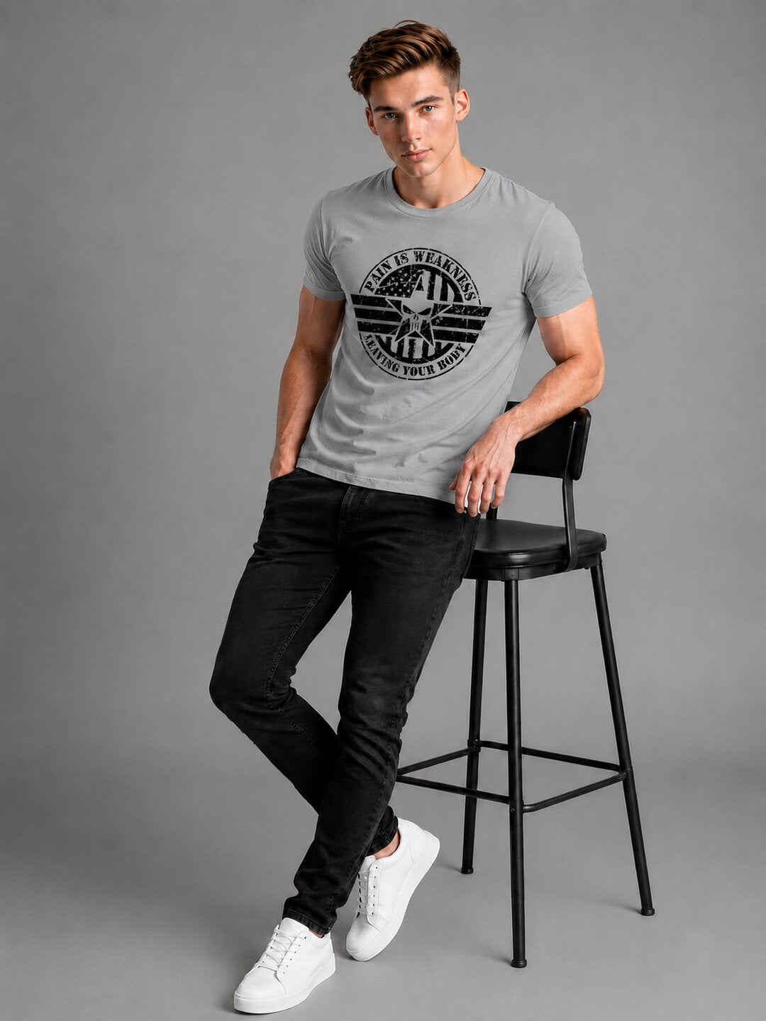 Pain is Weakness Printed Round Neck Regular Pre-customized Tshirt for Men