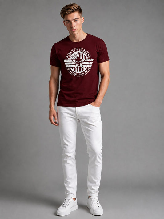 Pain is Weakness Printed Round Neck Regular Pre-customized Tshirt for Men