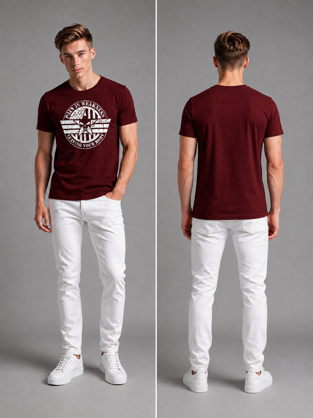 Pain is Weakness Printed Round Neck Regular Pre-customized Tshirt for Men