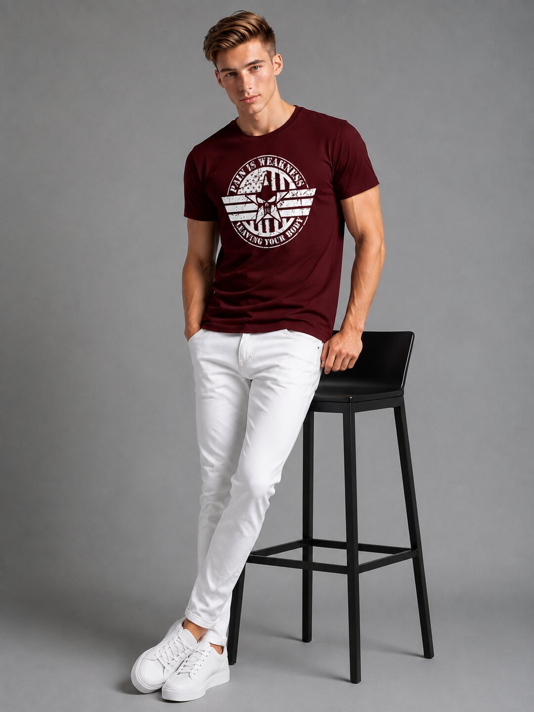 Pain is Weakness Printed Round Neck Regular Pre-customized Tshirt for Men