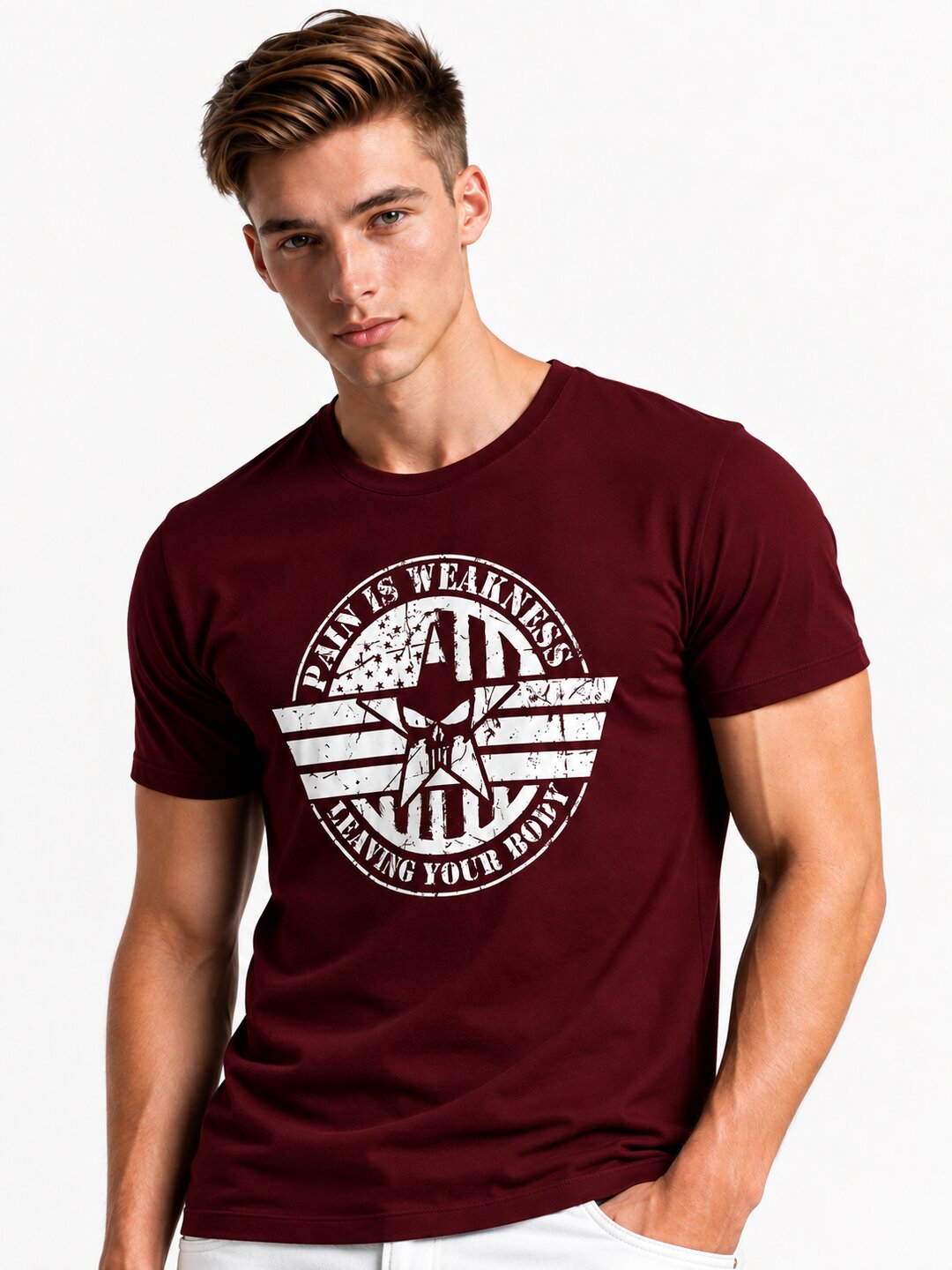 Pain is Weakness Printed Round Neck Regular Pre-customized Tshirt for Men