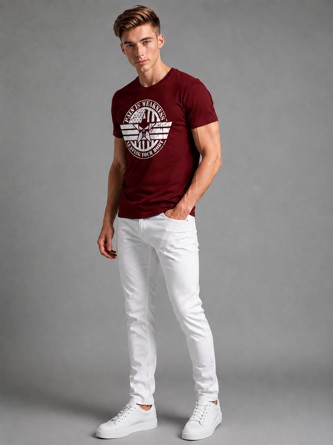 Pain is Weakness Printed Round Neck Regular Pre-customized Tshirt for Men