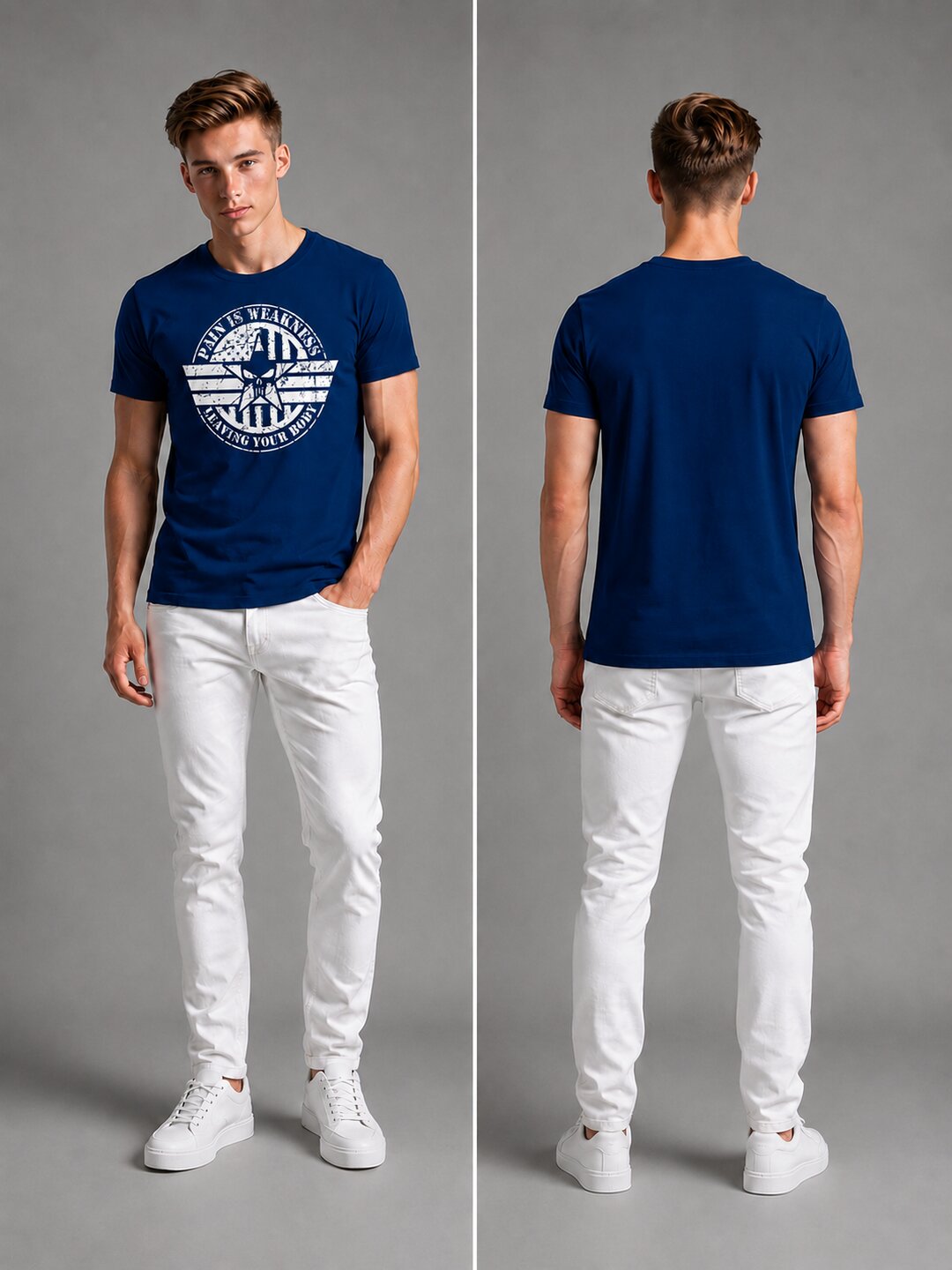 Pain is Weakness Printed Round Neck Regular Pre-customized Tshirt for Men