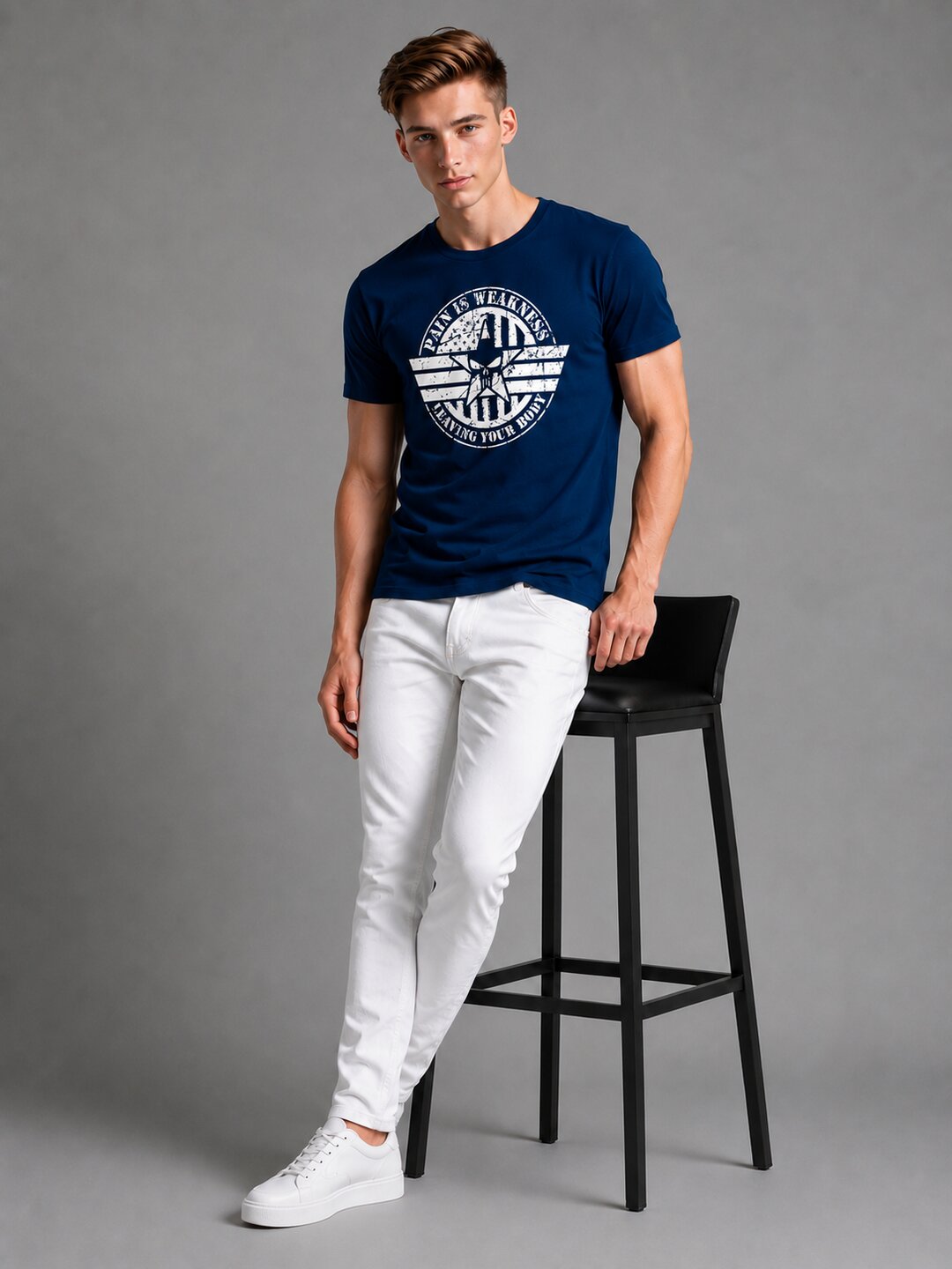Pain is Weakness Printed Round Neck Regular Pre-customized Tshirt for Men