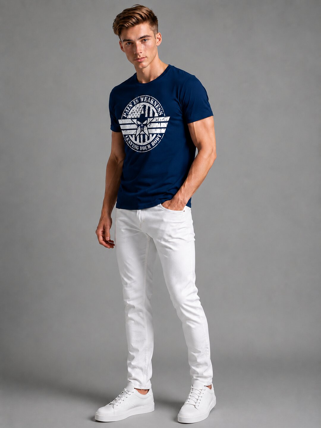 Pain is Weakness Printed Round Neck Regular Pre-customized Tshirt for Men