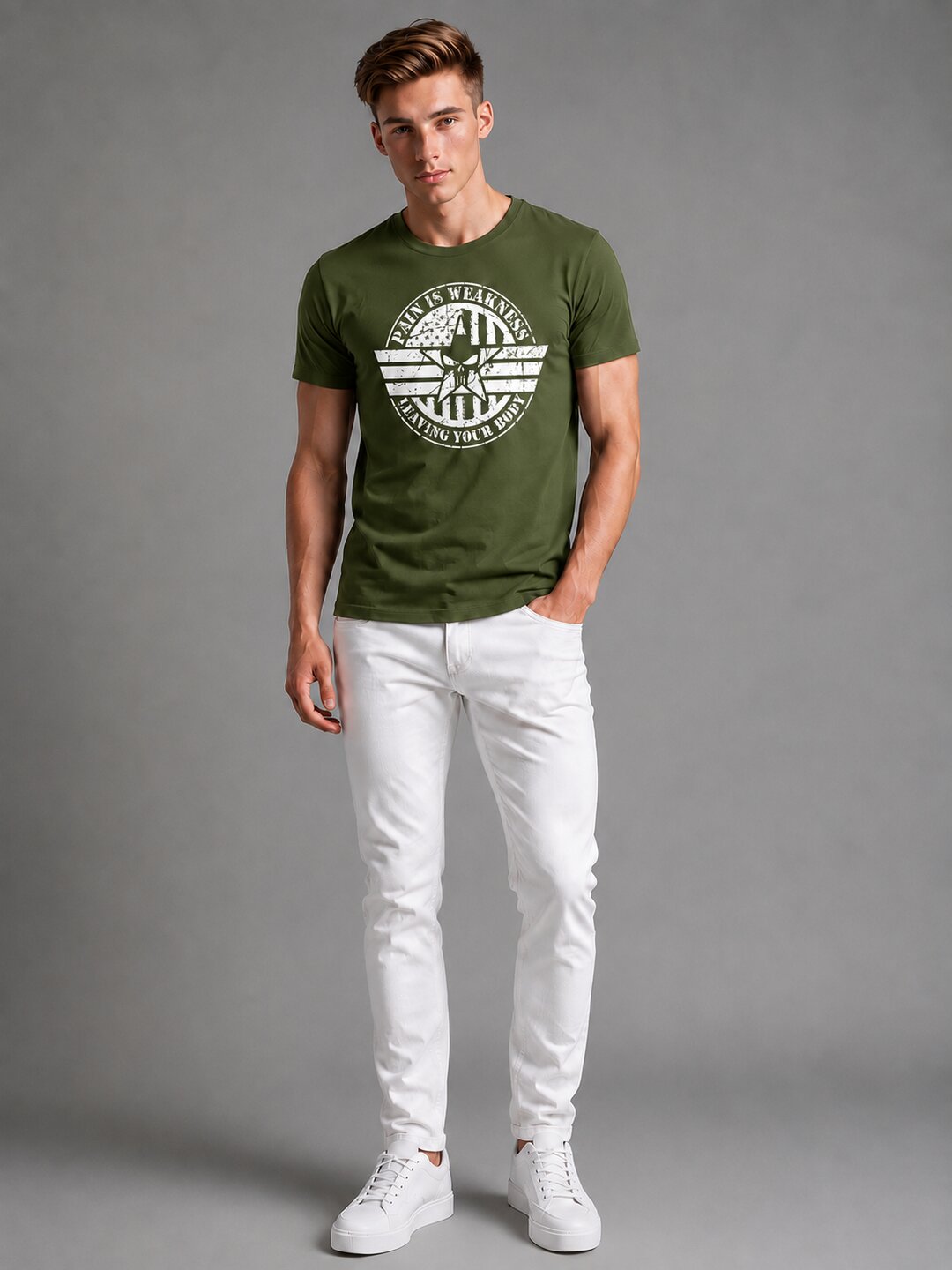 Pain is Weakness Printed Round Neck Regular Pre-customized Tshirt for Men