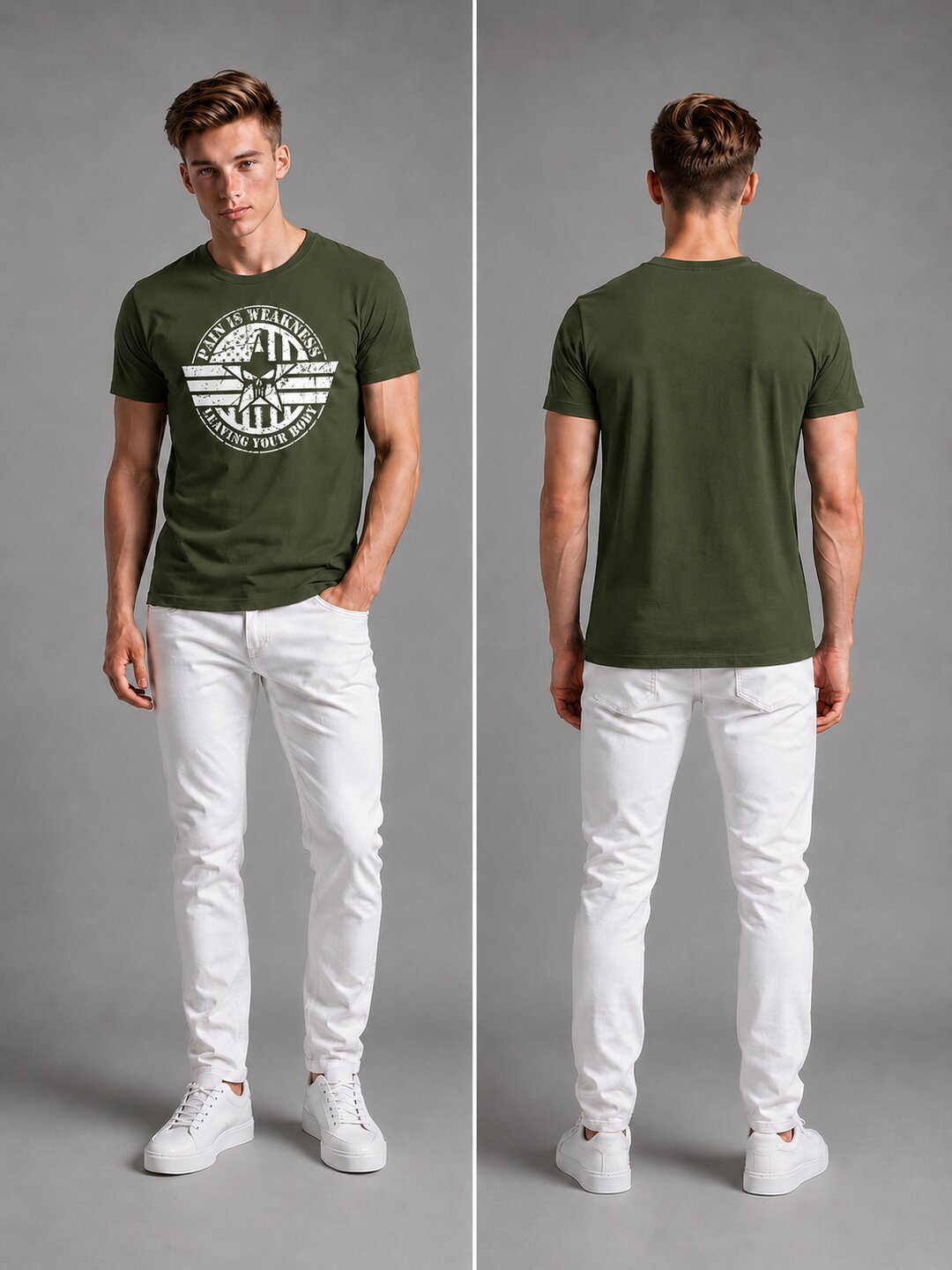 Pain is Weakness Printed Round Neck Regular Pre-customized Tshirt for Men