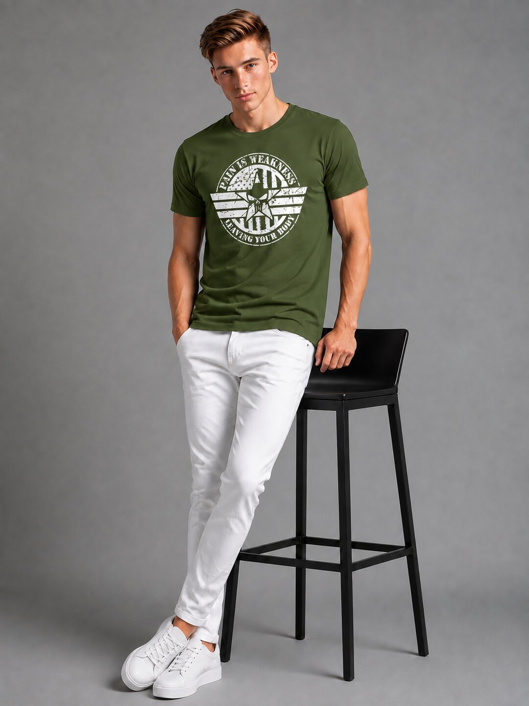 Pain is Weakness Printed Round Neck Regular Pre-customized Tshirt for Men