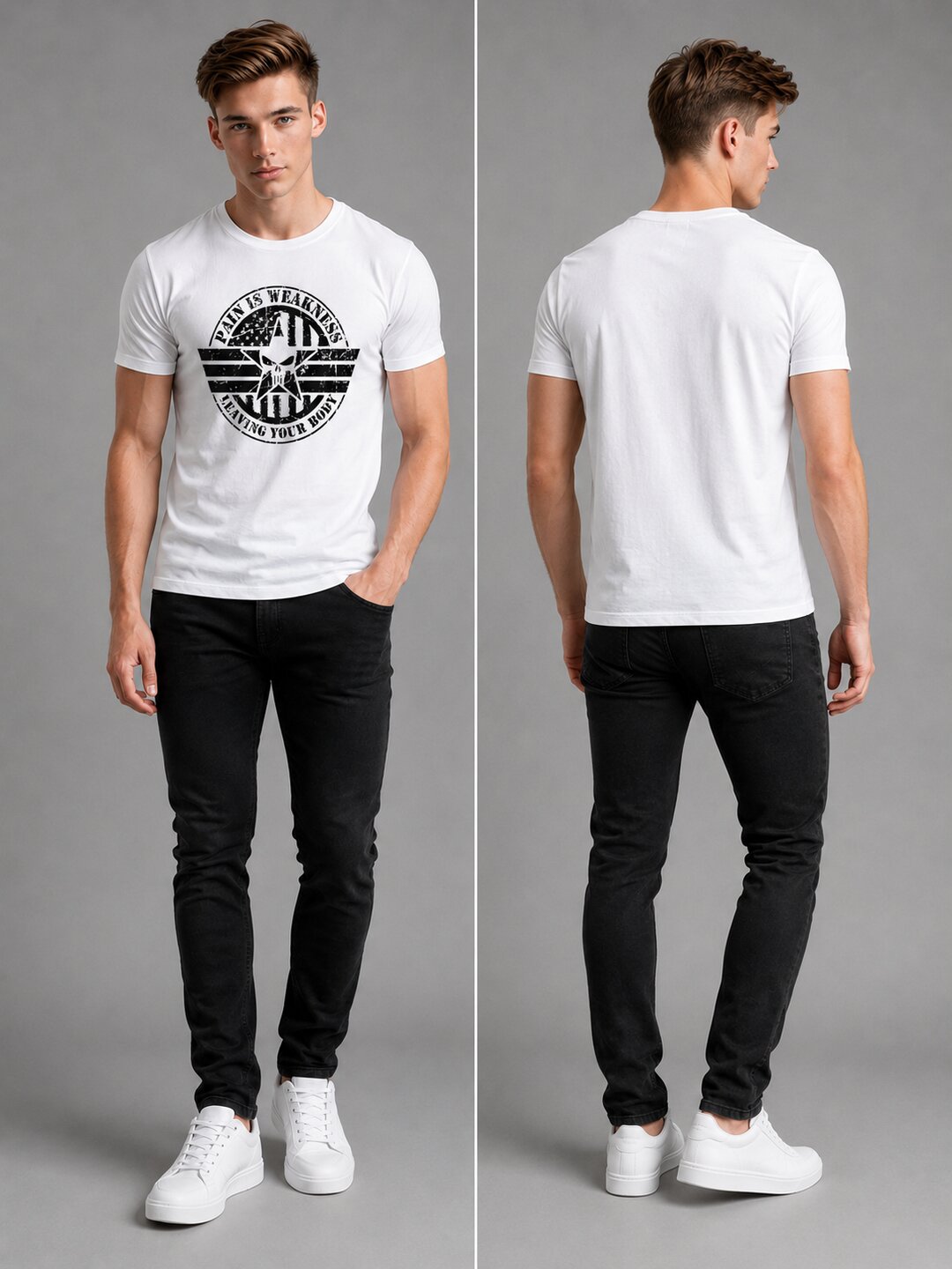 Pain is Weakness Printed Round Neck Regular Pre-customized Tshirt for Men