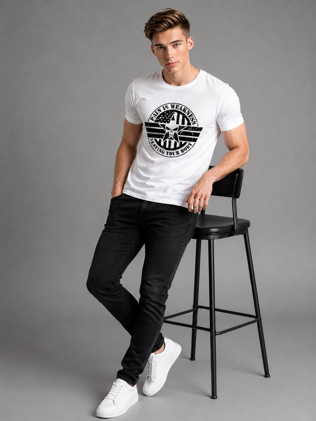 Pain is Weakness Printed Round Neck Regular Pre-customized Tshirt for Men