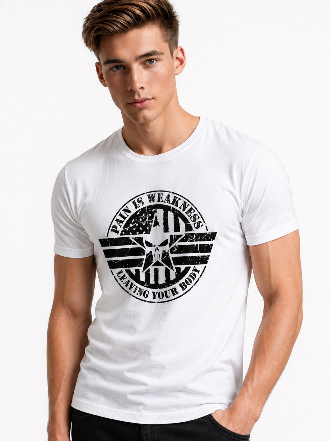 Pain is Weakness Printed Round Neck Regular Pre-customized Tshirt for Men
