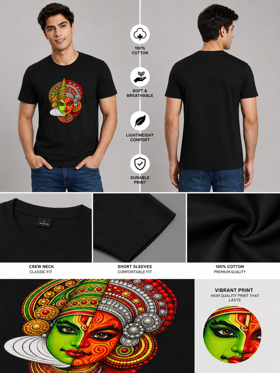 Kadhakali Printed Round Neck Regular Pre-customized Tshirt for Men