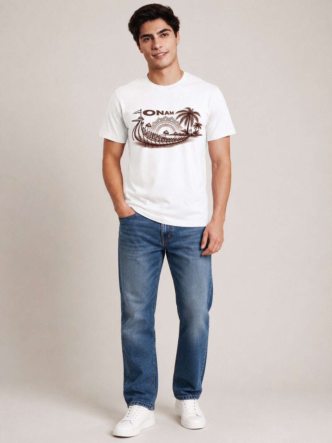 OnamBoat Printed Round Neck Regular Pre-customized Tshirt for Men