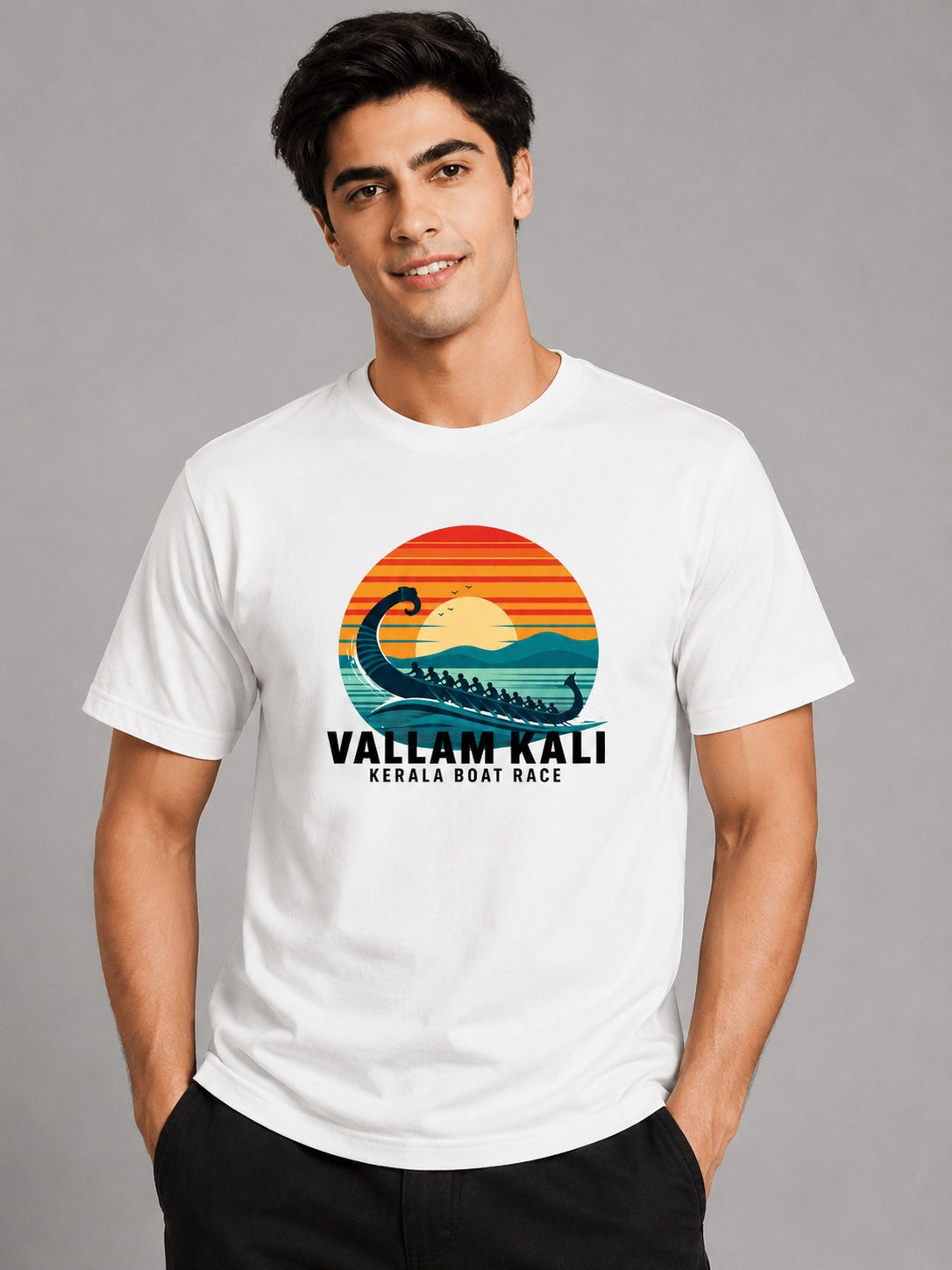 Vallamkali Printed Round Neck Regular Pre-customized Tshirt for Men