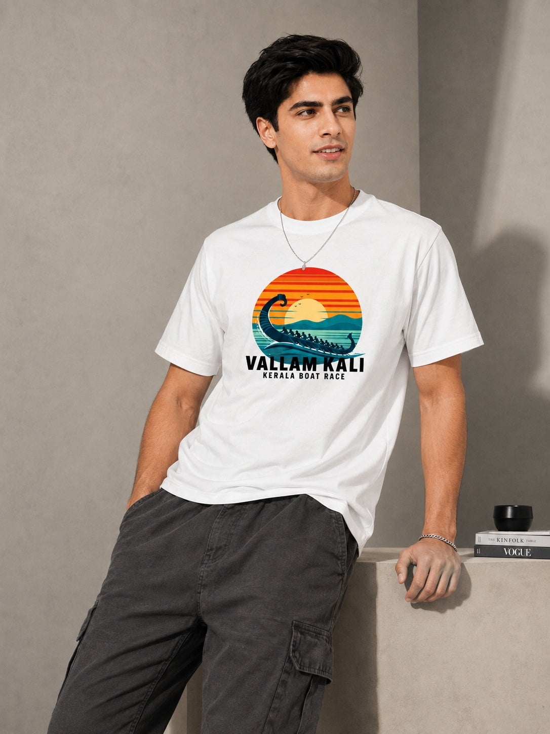Vallamkali Printed Round Neck Regular Pre-customized Tshirt for Men
