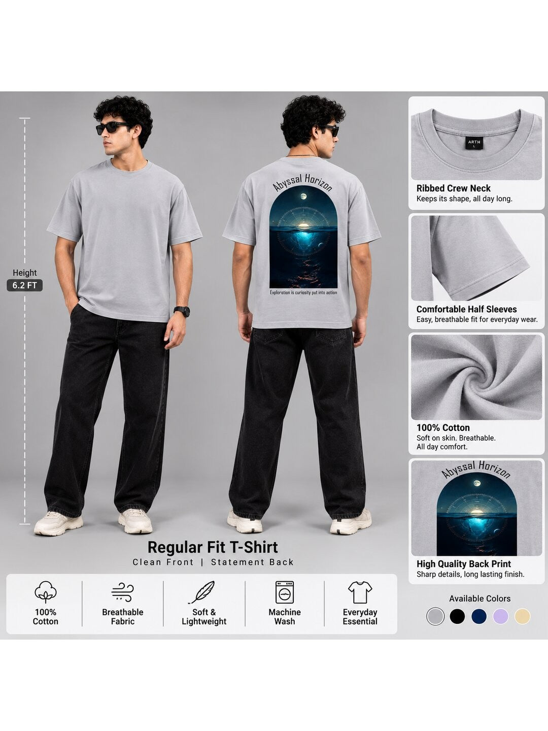 Celestial Glow Printed Round Neck Regular Pre-customized Tshirt for Men