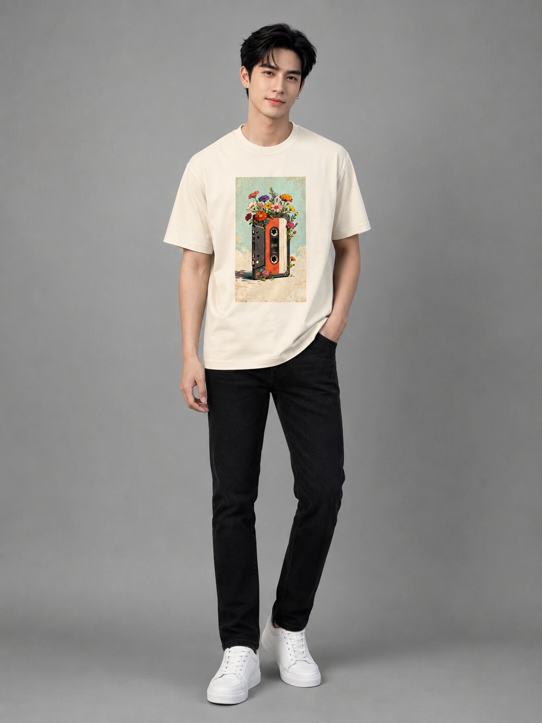 Casette Printed Round Neck Regular Pre-customized Tshirt for Men