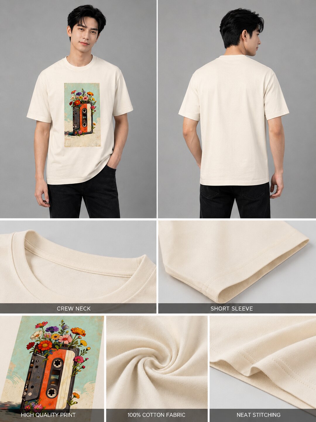 Casette Printed Round Neck Regular Pre-customized Tshirt for Men