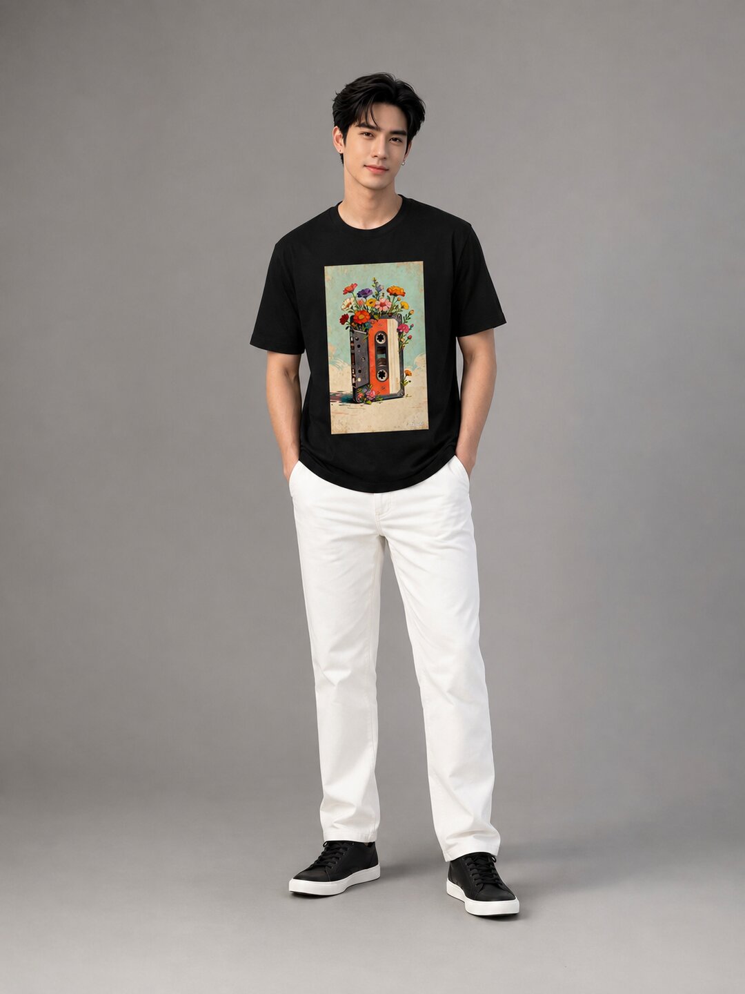 Casette Printed Round Neck Regular Pre-customized Tshirt for Men