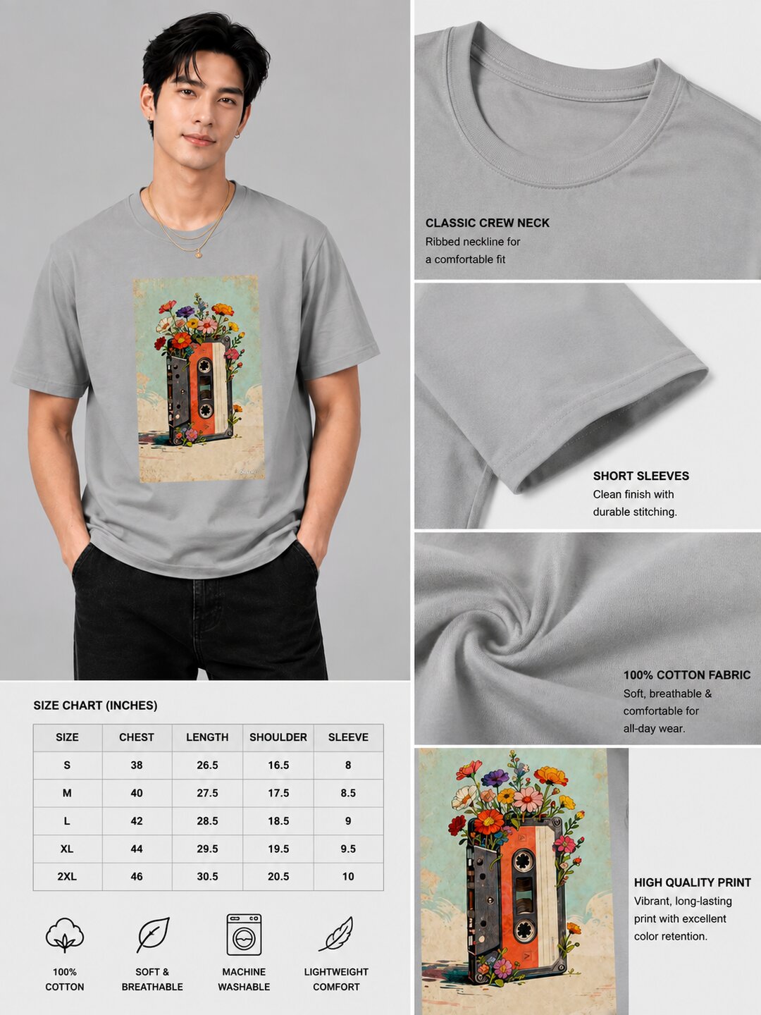 Casette Printed Round Neck Regular Pre-customized Tshirt for Men