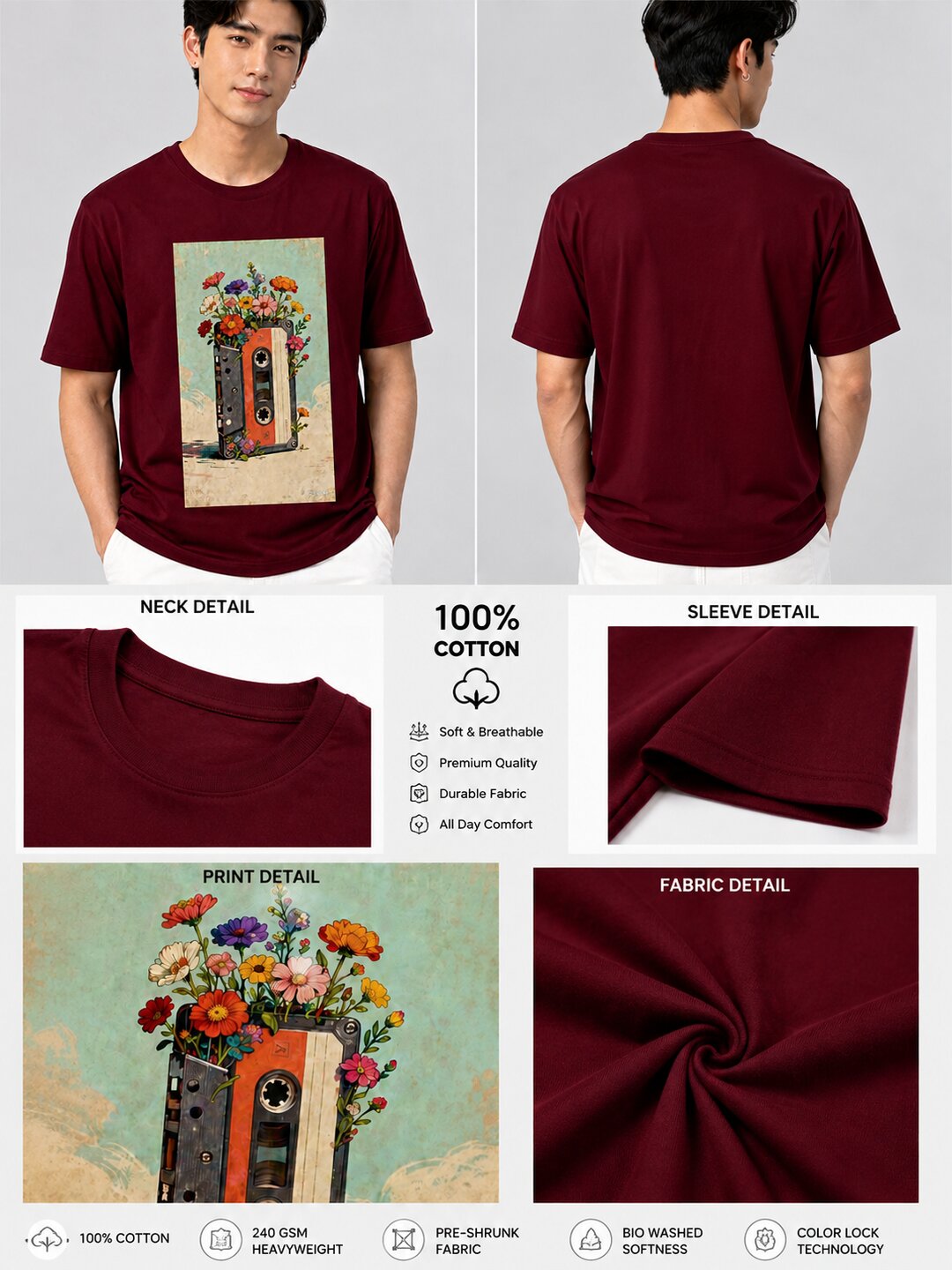 Casette Printed Round Neck Regular Pre-customized Tshirt for Men