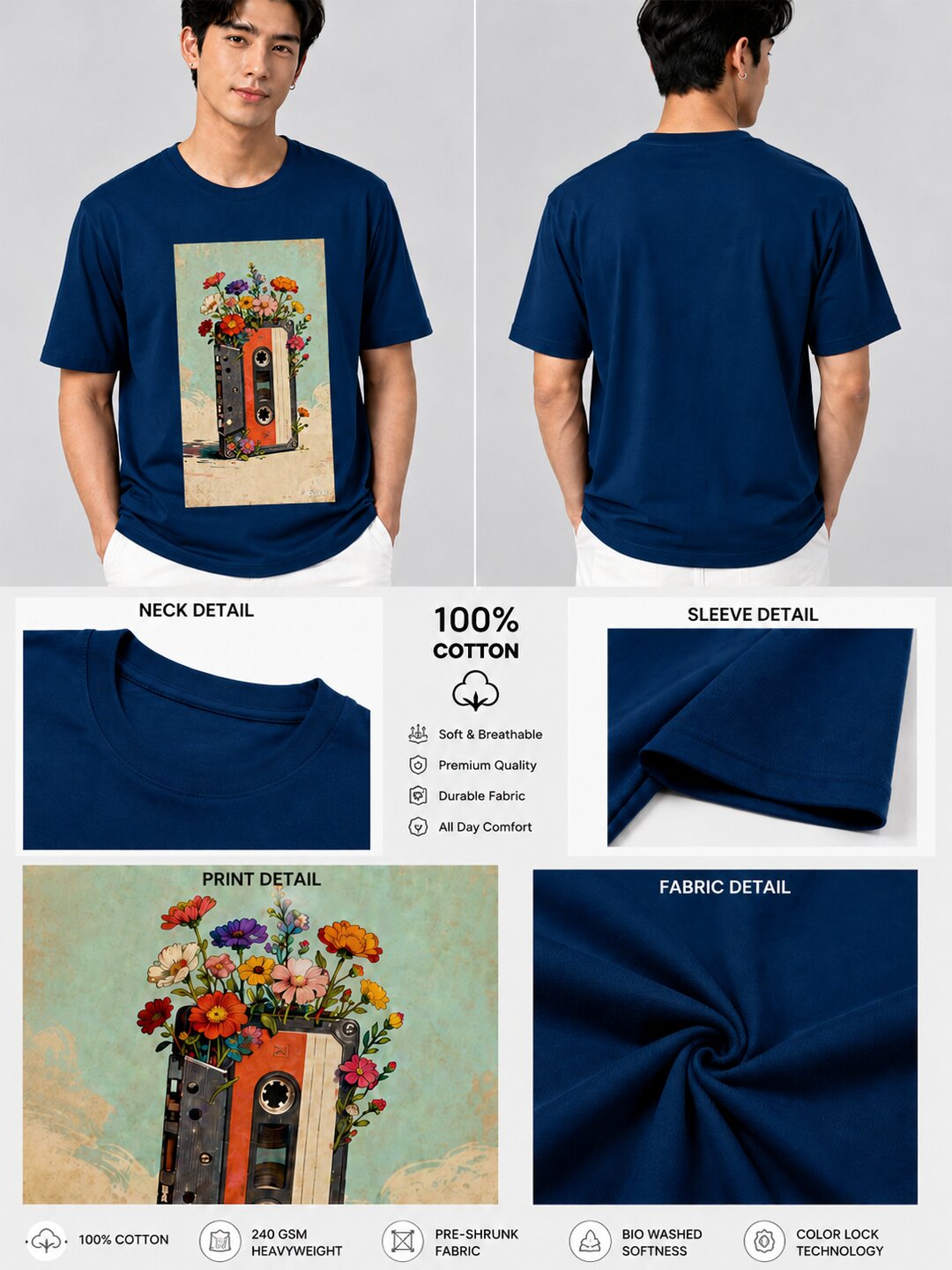 Casette Printed Round Neck Regular Pre-customized Tshirt for Men
