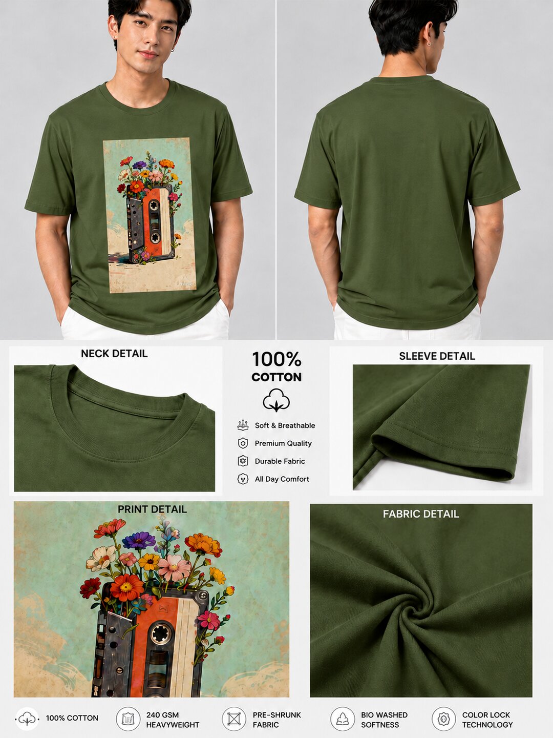 Casette Printed Round Neck Regular Pre-customized Tshirt for Men