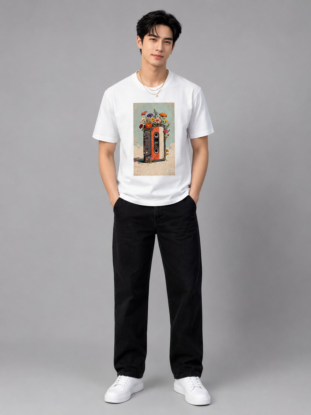Casette Printed Round Neck Regular Pre-customized Tshirt for Men