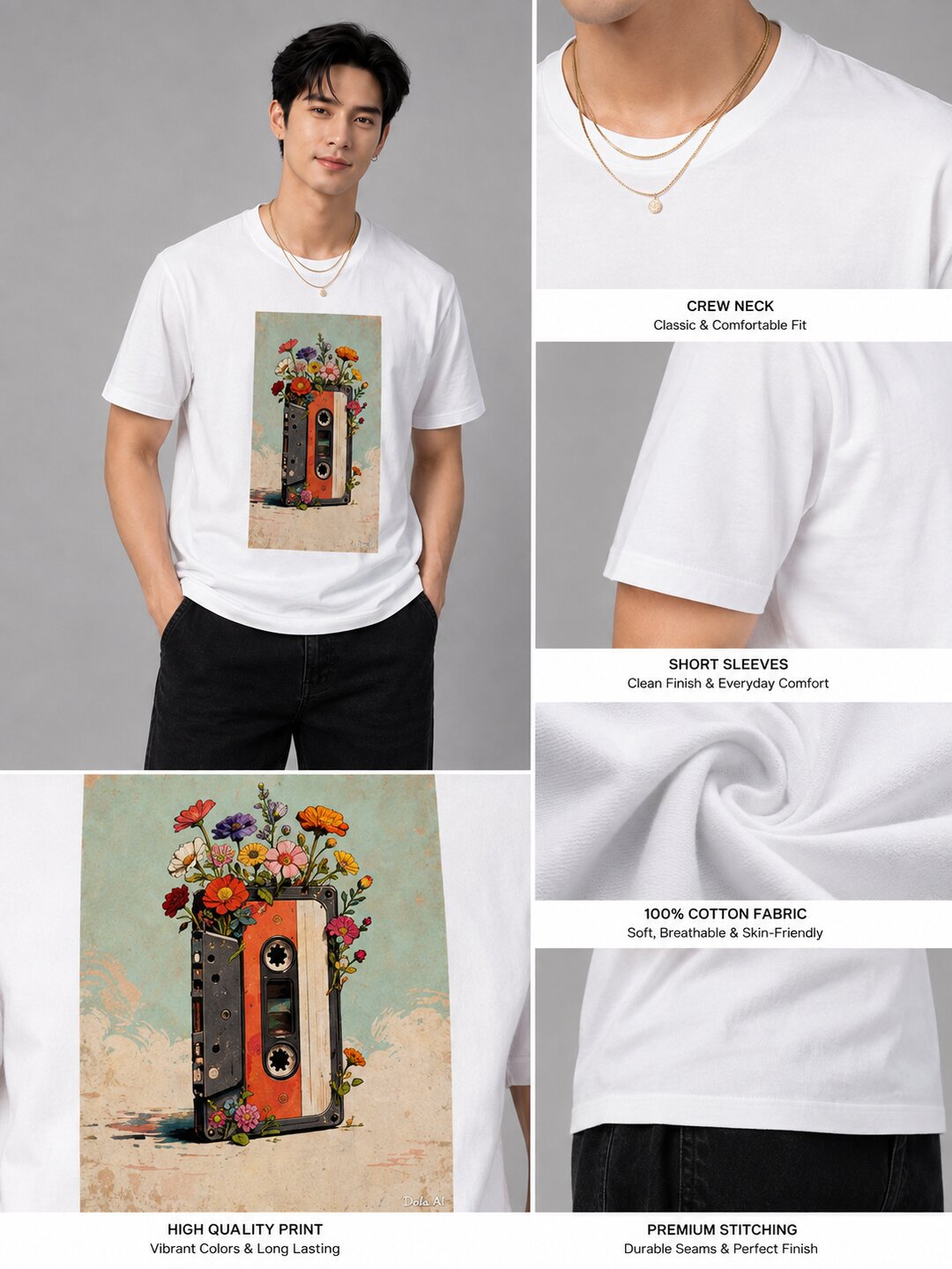 Casette Printed Round Neck Regular Pre-customized Tshirt for Men