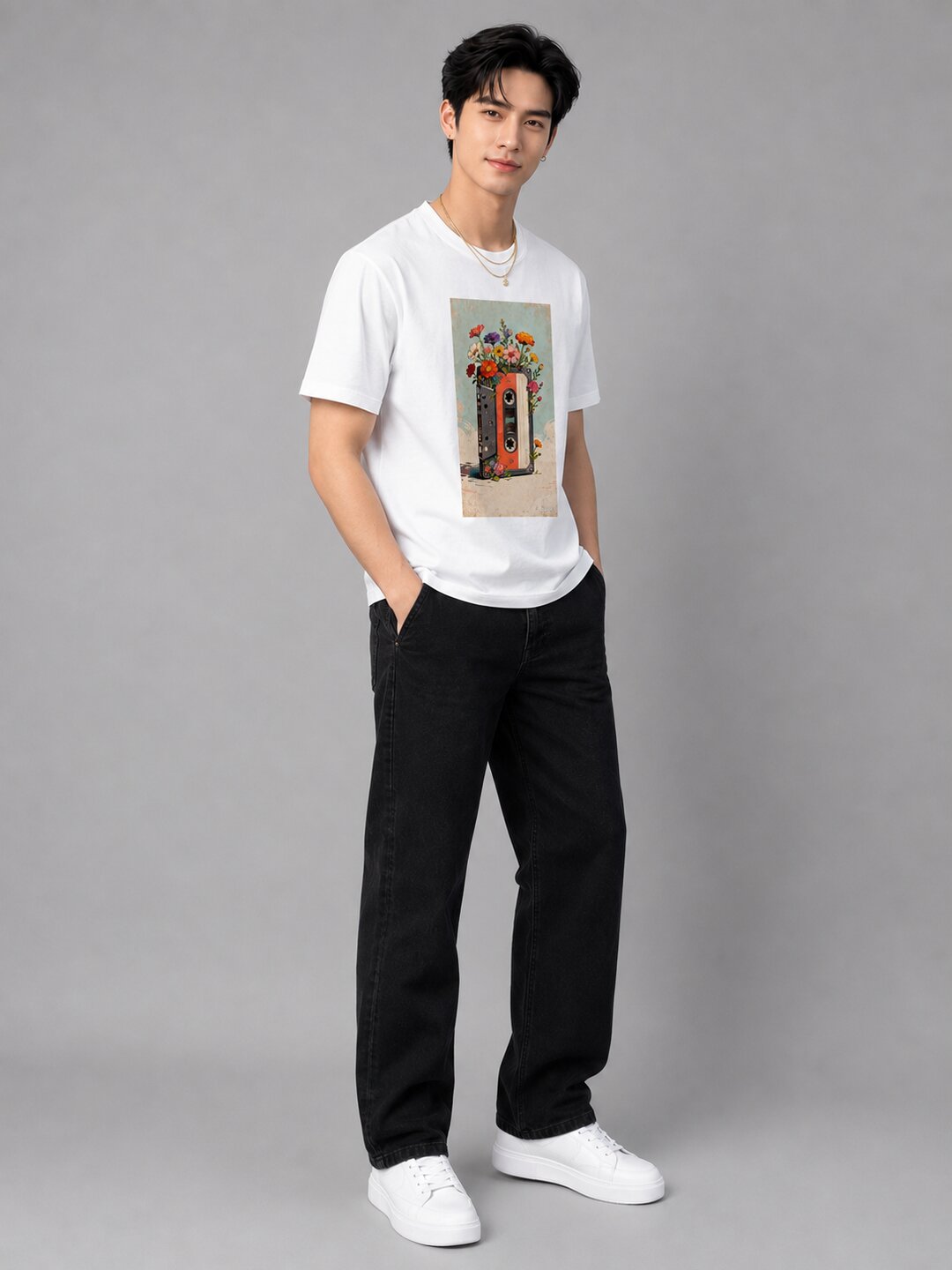 Casette Printed Round Neck Regular Pre-customized Tshirt for Men