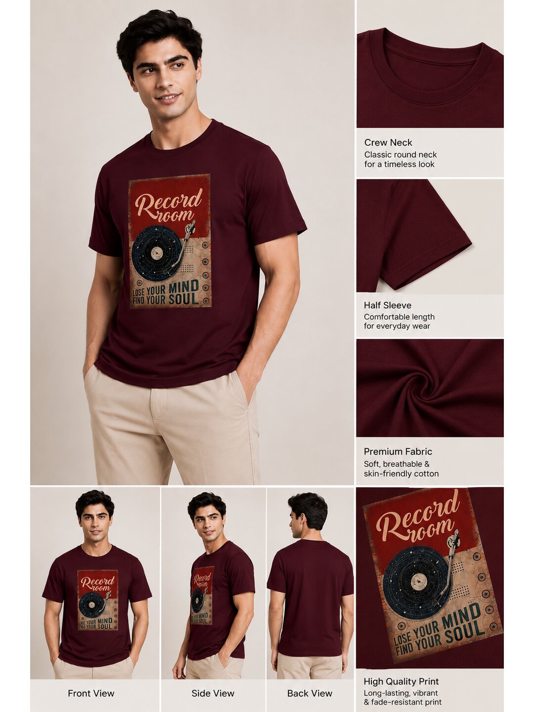 Vintage gram Printed Round Neck Regular Pre-customized Tshirt for Men