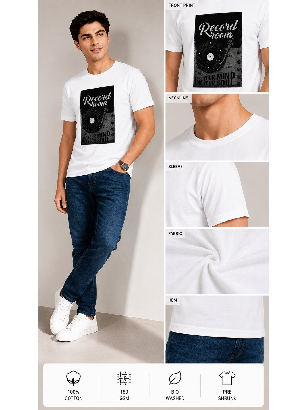 Vintage gram Printed Round Neck Regular Pre-customized Tshirt for Men