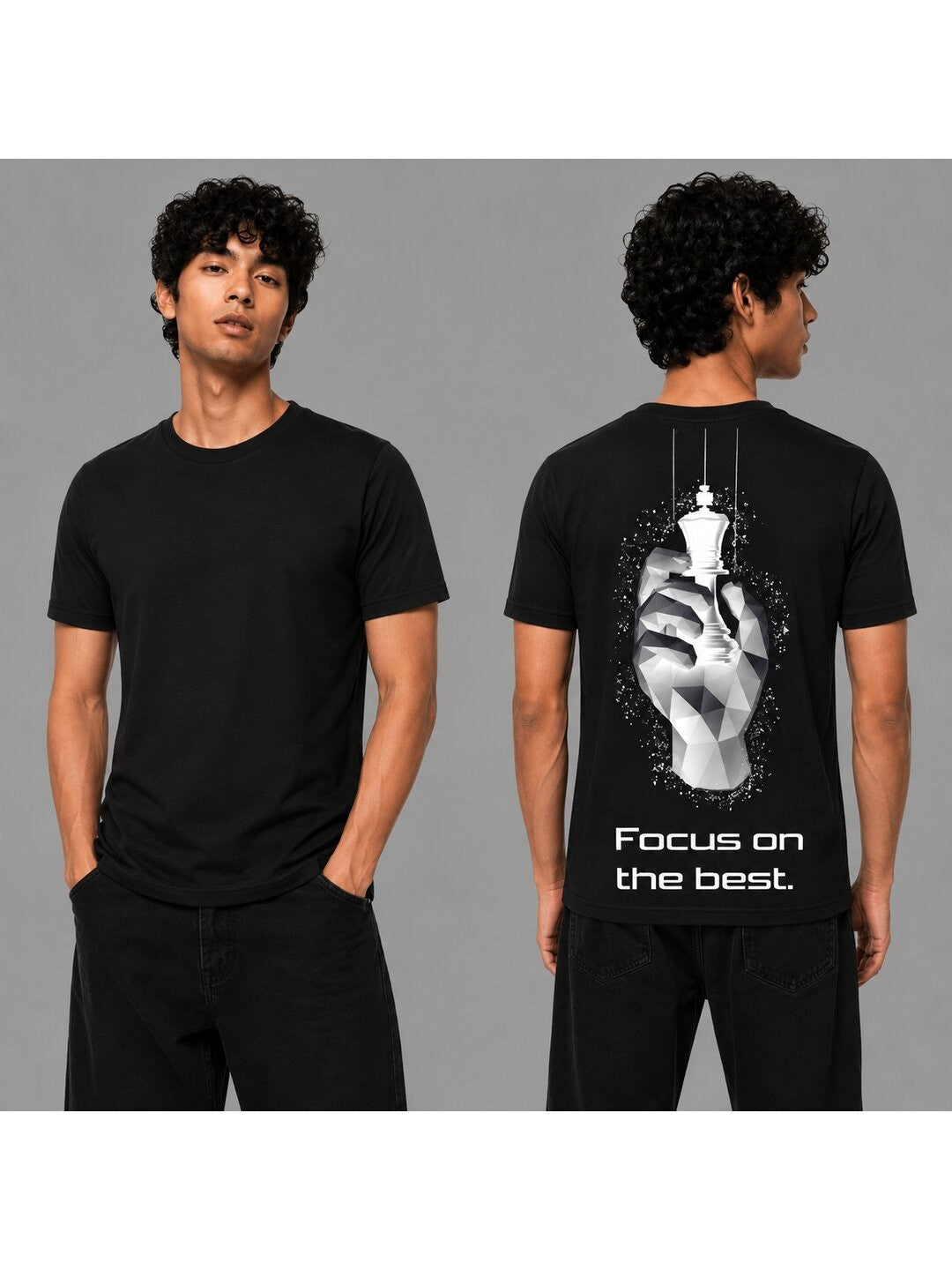 Chess Hand Printed Round Neck Regular Pre-customized Tshirt for Men