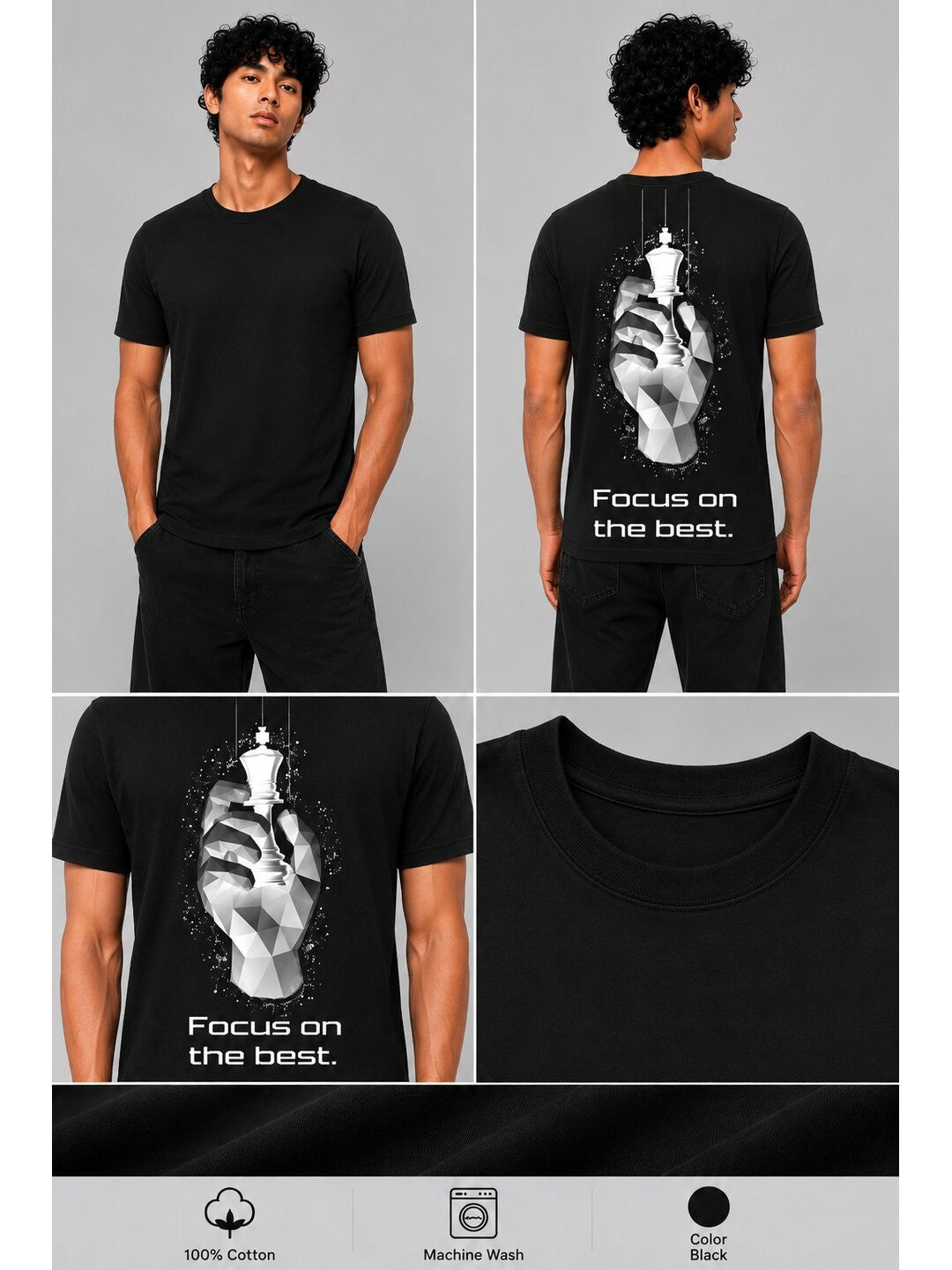 Chess Hand Printed Round Neck Regular Pre-customized Tshirt for Men