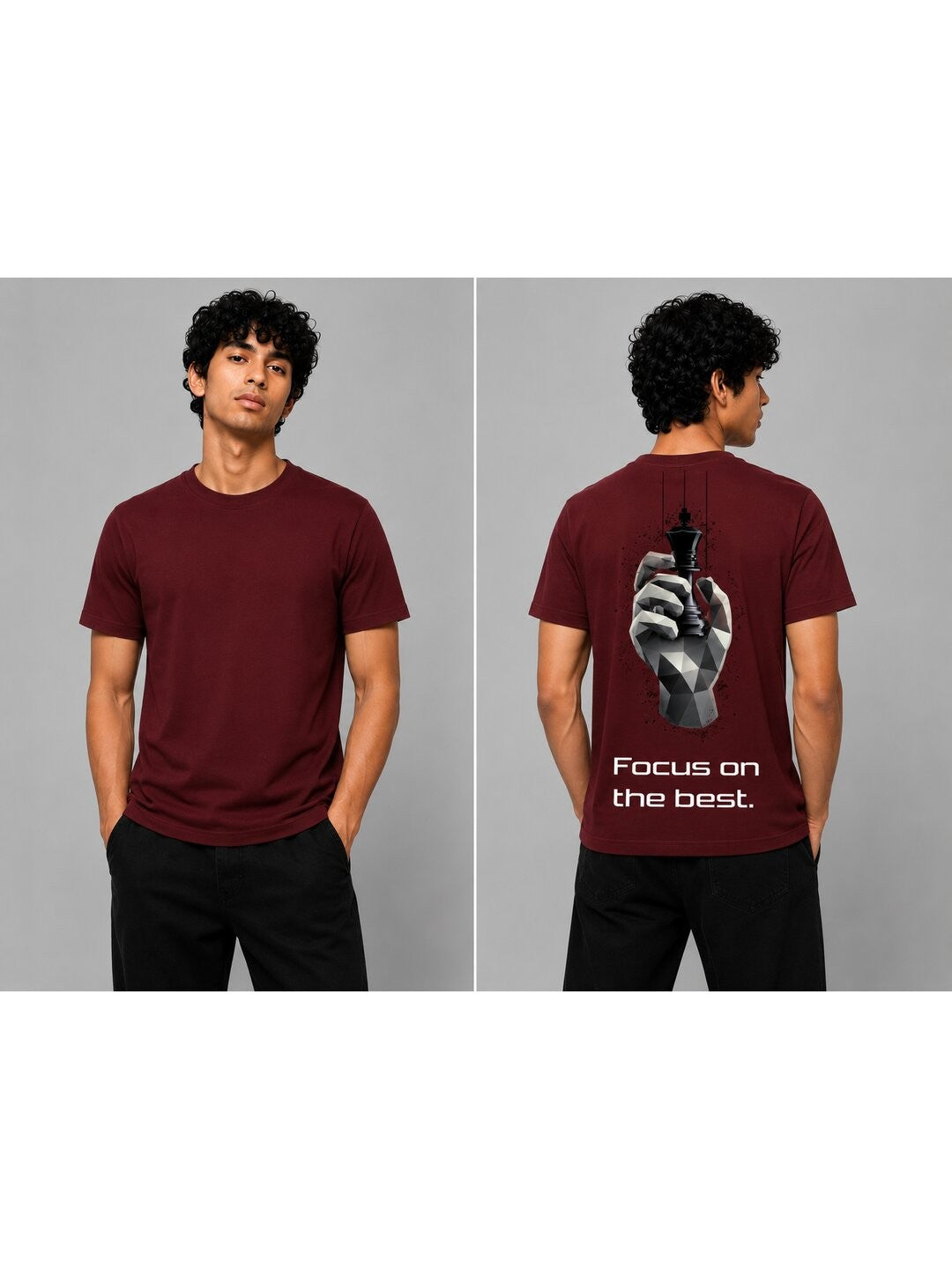 Chess Hand Printed Round Neck Regular Pre-customized Tshirt for Men